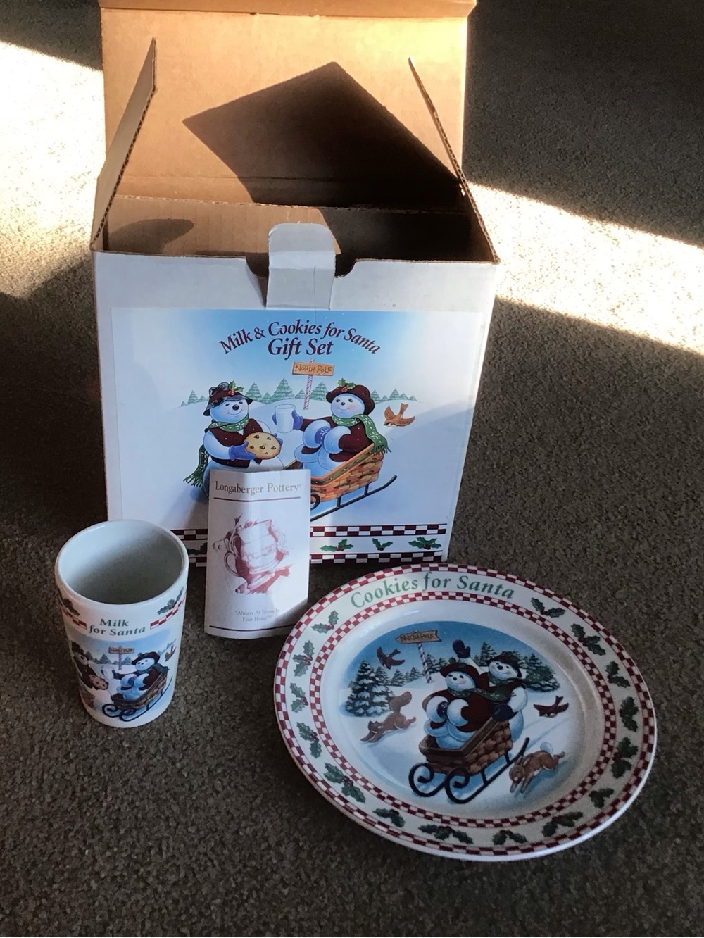 Longaberger 'Cookies for Santa' Snowman Plate & Milk Cup Set w/ Original Box